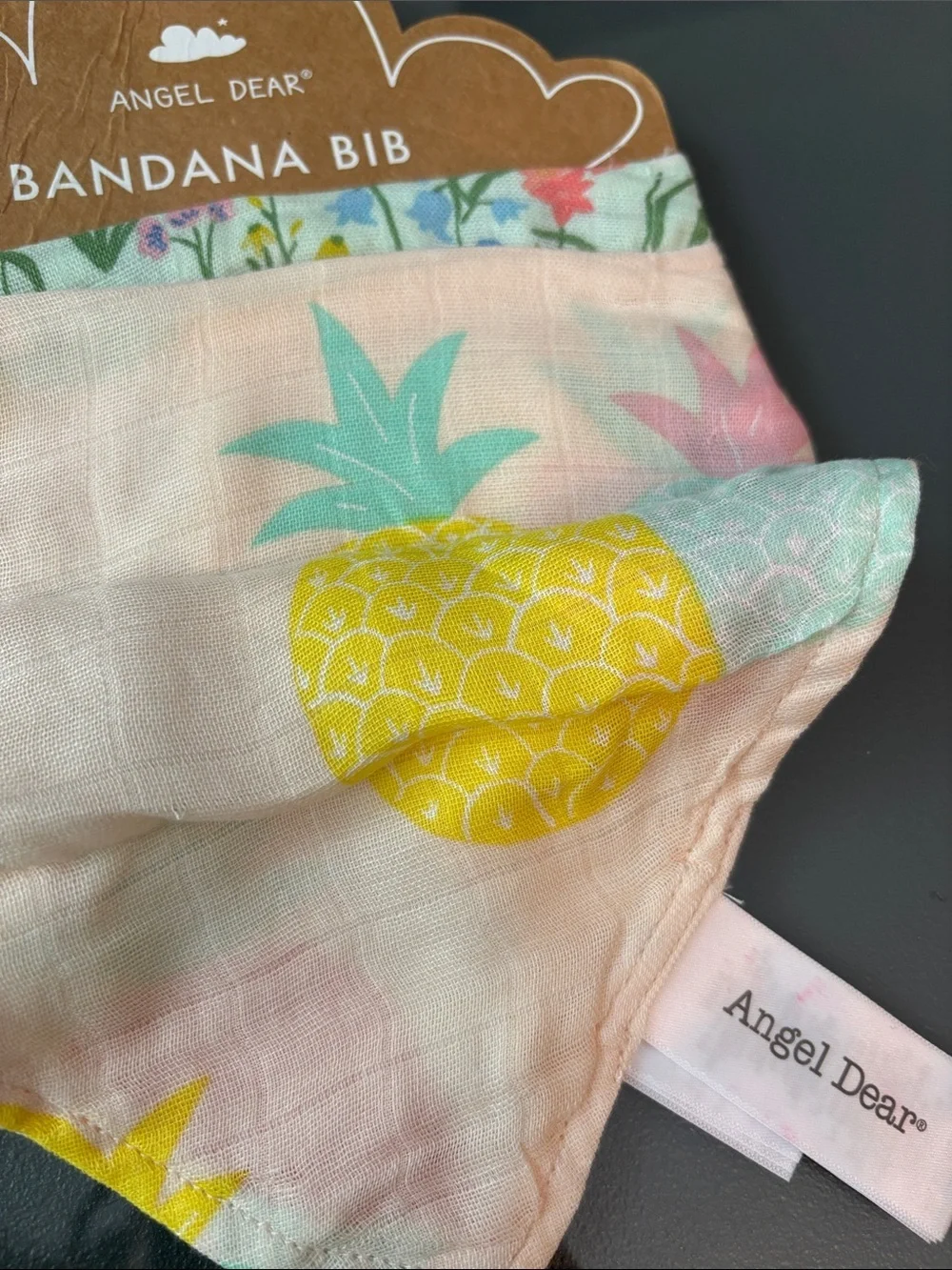 Angel Dear Pastel Pineapple Bandana Bib - Pink, Yellow & Mint- set of two